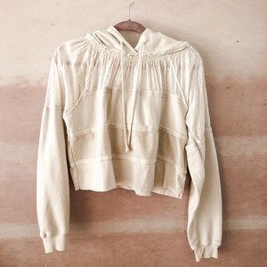 Cropped lace pullover hoodie